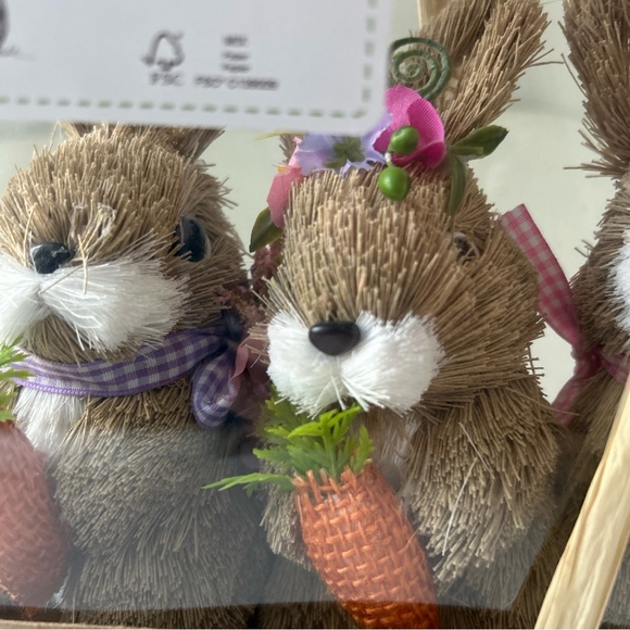 Set of 3 Brown Bunny Figurines with Carrots and Flowers - Picture 5 of 9